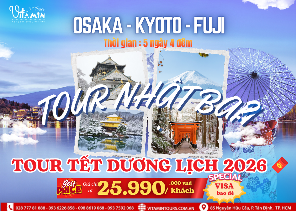 TOUR 5N4Đ HỒ CHÍ MINH- OSAKA-KYOTO - FUJI