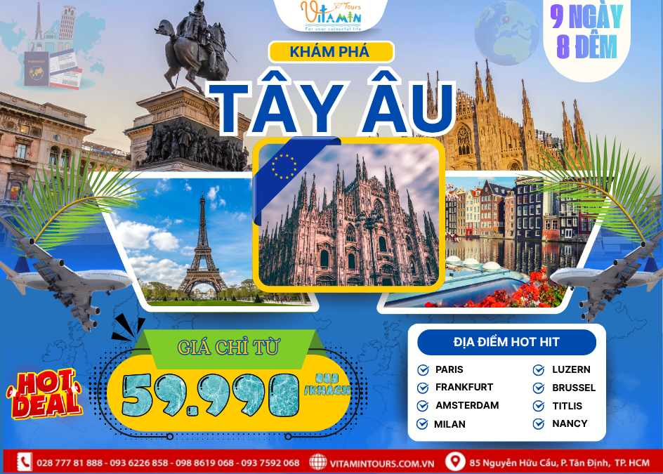TOUR 9N8Đ ĐỨC – HÀ LAN – BỈ – PHÁP – THỤY SĨ – Ý